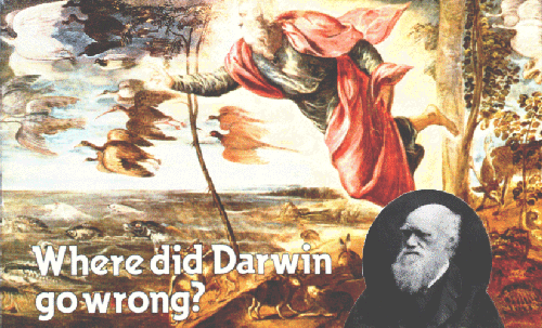  The 19th century saw a violent clash between two conflicting views of evolution.  Christian doctrine stated that the world and all that lives upon it was created by God in six days -as shown in this painting by Tintoretto . Charles  Darwin (inset) introduced a revolutionary new theory in his Origin of species, published in 1859, in which he suggested that evolution proceed